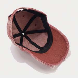 Casquette de baseball unisexe en coton délavé, style déchiré, effet usé, couleur unie, avec fourrure, pour homme et femme - Product Image 6