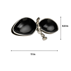Luxury 2-Compartment Metal Snack Bowl With Black Enamel Interior & Silver Trim, Elegant Candy Dish For Modern Home Decoration - Product Image 3