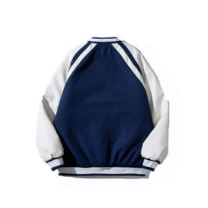 Nouvelle Veste de Baseball Varsity Homme Couleur Marine Unie avec Manches en Cuir Blanc et Col Côtelé Léger pour l'Hiver – Grande Vente - Product Image 4