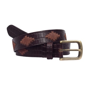 Ceinture Polo de Luxe en Cuir de Vache Indien Bleu Glacé avec Boucle à Bande Rouge, Qualité Supérieure, Fabriquée en Alliage Véritable - Product Image 1