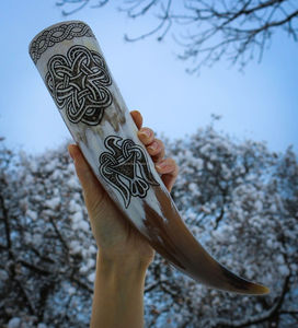 Viking Drinking Horn Buffalo Horn <b>Top</b> Selling Handmade Eco-Friendly New Carved Design Logo Authentic Food Safe No Leaks Business - Product Image 4
