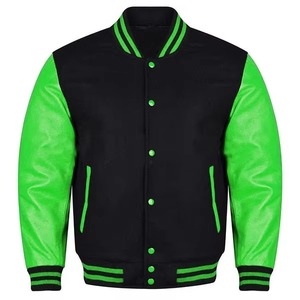 เสื้อแจ็คเก็ตวาร์ซิตี้สีน้ำเงินสำหรับผู้ชาย แขนหนัง PU สีดำ ปิดด้วยซิป สวมใส่สบายๆ ในฤดูใบไม้ร่วง - Product Image 2