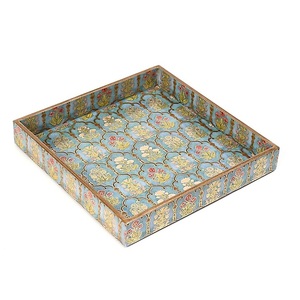 Plateau de service gris avec motif géométrique doré, plateau rectangulaire décoratif en bois pour commande en gros - Product Image 3