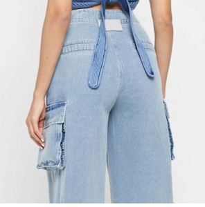New Fashion Women's Eco-Friendly 100% Cotton Mid <b>Waist</b> Regular Fit Casual Custom Logo CargoWomen Casual <b>Cargo</b> Jeans Multi Pocket - Product Image 6