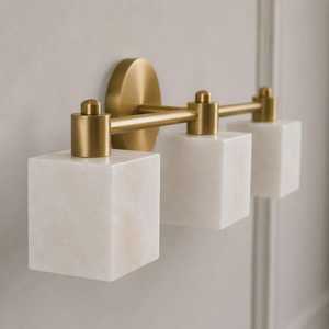 Modern Marble <b>Wall</b> <b>Sconce</b> Square Minimalist Design Brass Finish Indoor Bathroom Decor <b>Lighting</b> Fixture - Product Image 2