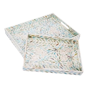 Imperial Crafted Home Handmade MOP Rectangle Serving Tray Handle Geometric Pattern Horizontal Design Modern <b>Decorative</b> ICH300 - Product Image 5