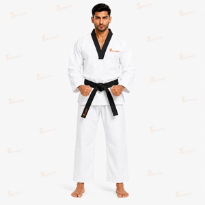 Uniforme de Taekwondo Thorwor para Hombre, Blanco, 8oz, Algodón Transpirable, Cuello en V, Corte Regular para Adultos, Prenda de Una Pieza para Artes Marciales - Product Image 2