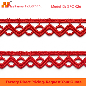 Dentelle guipure zigzag rouge vif 10 mm, écologique, 100 % polyester, OEM disponible, emballage de 20 mètres, accessoires pour chaussures et animaux de compagnie - Product Image 5