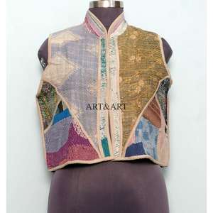 Chaleco Corto Reversible Hecho a Mano con Diseño de Patchwork para Mujer, 100% Algodón, Ecológico y Transpirable, Estilo Elegante - Product Image 1