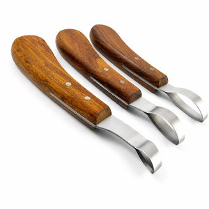 3 <b>Set</b> Hoof Knife <b>Wooden</b> Handle Horse Claws Knives Farrier Tools Equine Veterinary Instruments for Animal Grooming - Product Image 3