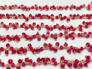 Brass Ruby 3mm Rondelle Faceted Dangling Beaded <b>Wire</b> Wrapped Cluster Chains for Jewellery Making Sold Per Foot - Product Image 5