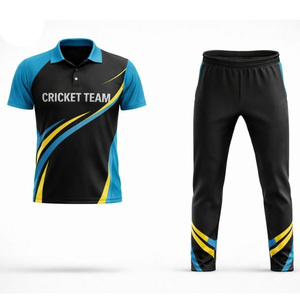 DAIZEN STAR Men's Blue Geometric Print Cricket Kit Short Sleeve Polo Shirt Matching Pants Lightweight Quick Dry All Seasons - Product Image 1