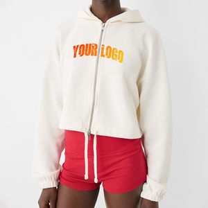 Trendy High Quality Solid Color Custom <b>Zip</b> <b>up</b> Drop Shoulder Hoodie Balloon Sleeves Oversized Crop <b>Top</b> <b>Women</b> Hoodie - Product Image 4