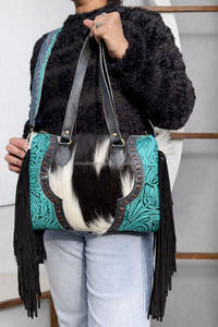 Sac fourre-tout en cuir de vachette occidental, cuir sculpté à la main, franges en cuir, sac à main élégant, sacs en cuir pour femmes, multi-usages - Product Image 4