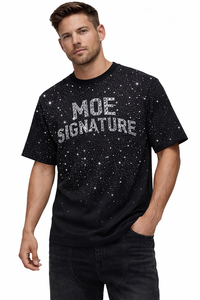 Hot Selling Men's shirts <b>Rhinestone</b> Sparkly Luxury Black Graphic 250GSM Tee Oversized Hip Hop Streetwear Short Sleeve Bling <b>Tops</b> - Product Image 5