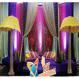 Hindu Wedding Golden Stage Set Latest Gold Color Pillars Stage Set Trending Top Indian Wedding Stage Set Decoration - Product Image 6