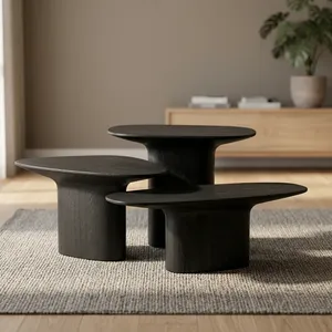 Modern Black Wooden <b>Nesting</b> Coffee <b>Tables</b> Minimalist Living Room Furniture - Product Image 1