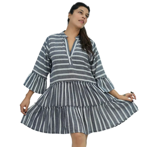 Robe Kaftan Midi en Coton Teint en Fil, Col en V, Fabricant - Product Image 1