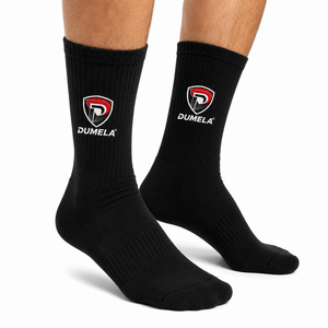 Dumela <b>Black</b> Crew <b>Socks</b> Men Cotton Anti-Bacterial Knitted Breathable Sports Solid Pattern Custom Embroidered Logo Cuff Autumn - Product Image 3