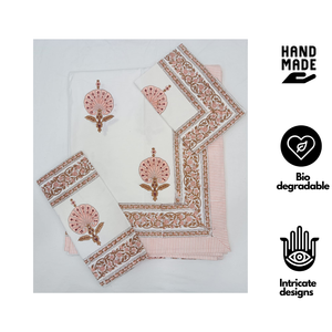 Soft Premium Classic White & Peach Floral Jaipuri Indian Hand Block Printed 100% Cotton Hotel Use Bedsheet <b>King</b> <b>Size</b> Wholesale - Product Image 2