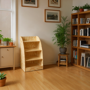 Modern 4 Tier <b>Pine</b> Wood <b>Bookcase</b> With Back Panel Space Saving Design For Home Office Living Room Furniture - Product Image 4