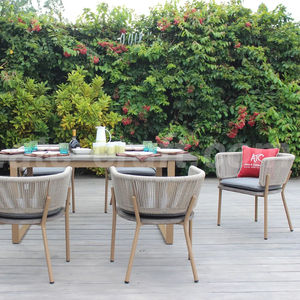 Modern Outdoor Patio Dining Set with Rattan Chairs and Wooden <b>Table</b> for Garden Use - Product Image 1