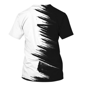 T-shirt décontracté pour homme à manches courtes, col rond, coupe classique, motif peint à la main noir et blanc, tissu tricoté - Product Image 6