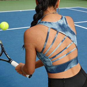 Sujetador deportivo de sublimación para mujer, de ajuste cómodo, fabricado con tela elástica de alto rendimiento para actividades de fitness, yoga y gimnasio. - Product Image 5