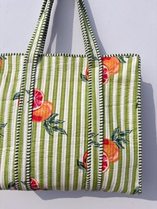Bolsa de Mano de Algodón a Rayas Verdes con Estampado de Granada, Estilo Bohemio, Casual, con Cierre, para Compras y Viajes, para Mujer - Product Image 6