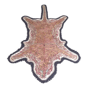 Tapis artisanal tibétain en fourrure de tigre, motif animalier rose beige doux, bord festonné foncé, à poils ras, pour la décoration intérieure - Product Image 3