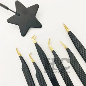 Pinzas de visón con logotipo de etiqueta privada, pinzas doradas para extensión de pestañas, pinzas de pestañas de acero inoxidable con revestimiento negro - Product Image 5