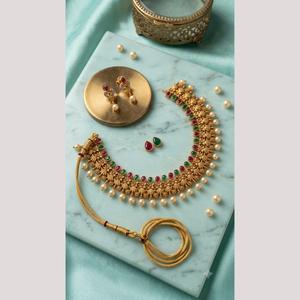 Traditional Matte Pearl <b>Necklace</b> <b>and</b> <b>Earring</b> <b>Set</b> for <b>Bridal</b> Festival - Product Image 1