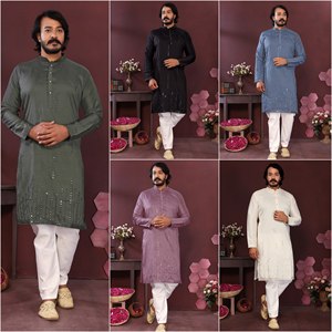 <b>Men's</b> White Cotton Kurta With Embroidery Traditional <b>Indian</b> Wedding Wear Ankle Length Regular Fit - Product Image 6