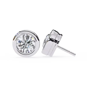 Fine Jewelry Pair Earwear Fastening <b>Post</b> Back 1.5ct <b>Round</b> Brilliant Cut Lab grown Diamond Solitaire Bezel Stud Earrings - Product Image 4