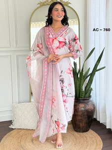 ชุดสูทผ้าเรยอนสีเทาสไตล์อินเดีย-ปากีสถาน ดีไซน์ทันสมัย สำหรับผู้หญิง  งานปาร์ตี้ งานแต่งงาน  ชุดพื้นเมืองสุดหรู - Product Image 5