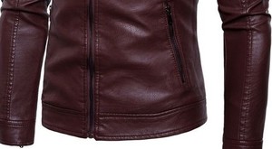 <b>Men's</b> Slim Fit Leather <b>Jacket</b> Moto <b>Biker</b> Style Stand Collar Zipper Closure Autumn Wear - Product Image 5