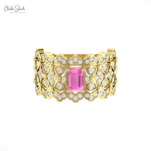 Anillo de Cóctel con Zafiro Rosa de 0.6CTW en Oro Real de 14K con Diamantes Engastados, Anillo de Boda para Mujer, Venta al por Mayor de Joyería - Product Image 2