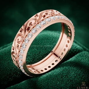 Anillo de Eternidad de Diamantes Cultivados en Laboratorio con Grabado Vintage, Corte Brillante, Certificado IGI, Oro Rosa de 14K para Mujer, Lujoso - Product Image 4