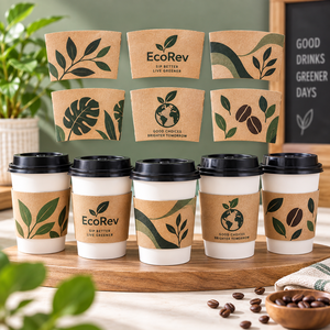 Manchon de tasse à café en papier kraft biodégradable et compostable EcoRev, motif feuille, écologique, personnalisable avec logo/design graphique, pour boissons chaudes - Product Image 4
