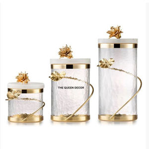 Ensemble de 3 boîtes de rangement de cuisine avec couvercle en métal en forme de fleur, dernières arrivées, forme cylindrique en marbre blanc décoratif - Product Image 6