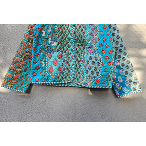 Vintage Floral Patch Quilted Jacket Women's Reversible Cotton <b>Patchwork</b> Jacket Breathable Knitted <b>Top</b> for Autumn gift for her - Product Image 5