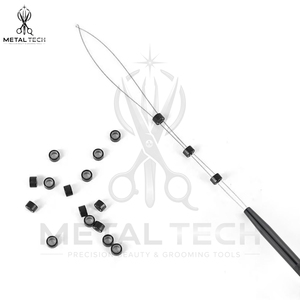 Black Handle Micro Ring Hair Extension Loop <b>Needle</b> Wire <b>Threader</b> Pulling Hook Set Professional Stylist Equipment - Product Image 2