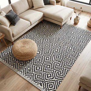 4' x 6' Handloom Geometric Cotton Area Rug for Living Room Coffee <b>Table</b> & Scandinavian Home Décor - Product Image 5
