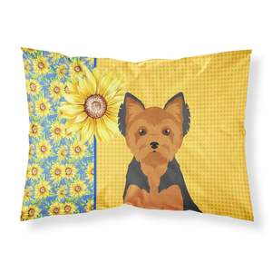 Funda De Almohada estándar decorativa con ilustraciones de girasoles de verano para Yorkshire Terrier Black Tan Puppy Cut funda de cojín ligera - Product Image 1