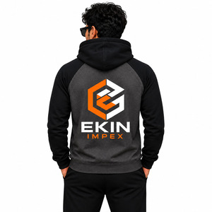 Sweat-shirt à capuche en molleton à manches raglan pour homme <span class=keywords><strong>Ekin</strong></span>, décontracté, noir, gris, logo sur le devant, vêtements d'automne - Product Image 2