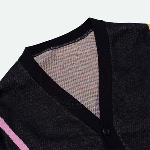 Cardigan en tricot à motif géométrique pour homme, en acrylique, à manches longues, col en V, style universitaire. - Product Image 4