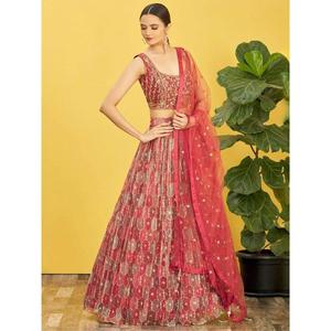 Ravissant miroir marron travail robes de cocktail en organza élégant Lehenga Choli pour fiançailles - Product Image 6