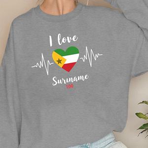 Felpe Casual da Donna con Stampa a Cuore 'I Love Suriname', Tessuto Lavorato a Maglia 100% Poliestere, Collo Tondo - Product Image 3