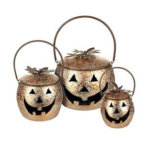 Lanternes de citrouille en métal doré fini antique pour la décoration d'Halloween, lot de 3 - Product Image 1