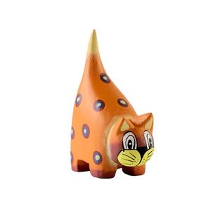 Figura de Cola de Gato Hecha a Mano en Madera de Albizia Naranja, Estatua de Animal Pintada a Mano, Decoración Rústica para el Hogar, Adorno de Jardín, Regalo - Product Image 1